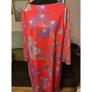 Gretchen Scott Paisley Floral Shift Dress Boat Neck 3/4 Sleeve Red DIVA XXXL